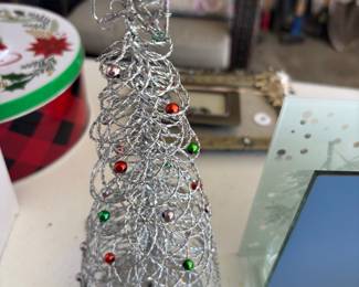 Silver Wire Christmas Tree with Ornaments