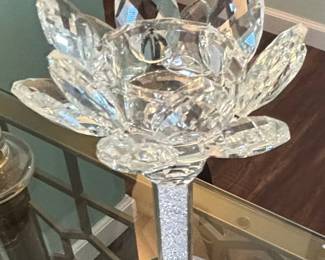Crystal Lotus Flower Candle Holder with Crushed Crystal Stem