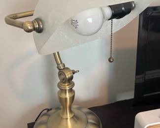 Brass Bankers Lamp with Frosted Glass Shade