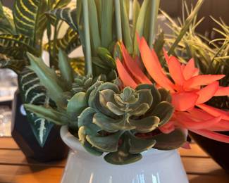 Faux Succulent Arrangement in White Ceramic Pot