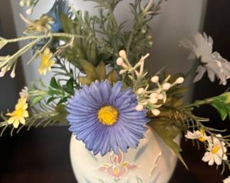 HandPainted Iris Floral Ceramic Vase with Faux Flowers