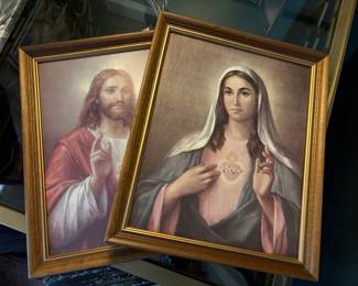 Pair of Framed Prints: Sacred Heart of Jesus and Immaculate Heart of Mary