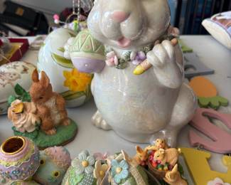 Certified International "Easter Morning" Bunny Cookie Jar and Figurines