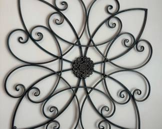 Ornate Scrollwork Metal Wall Decor with Medallion