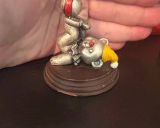 George Good Pewter Clown Figurine on Teddy Bear
