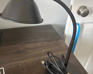 Adjustable Gooseneck Desk Lamp with Matte Black Dome and Antique Brass Accents