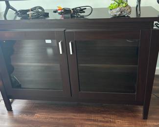 Dark Wood Media Console with Glass Doors