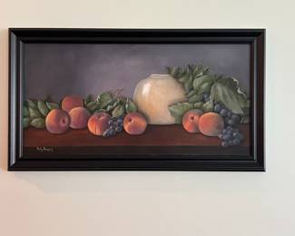 Still Life with Peaches, Grapes, and Vase by Sally Vasquez