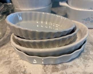 Set of White Ceramic Oval Ramekins or Tart Dishes