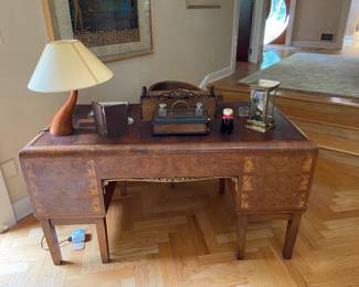 Unique Art Deco Desk, Tiffany Clock, Antique Writing Set