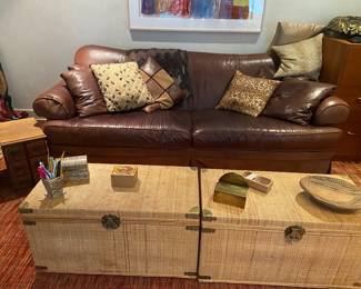 Leather Sofa Rattan Trunk/Coffee Tables