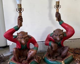 Pair of monkey lamps by Huebbe. Simian-rific.