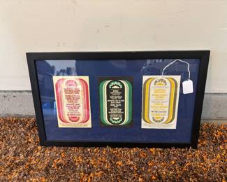 Vintage framed concert postcards.