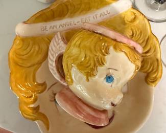 child's cup and plate "Be an angel- eat it all"
