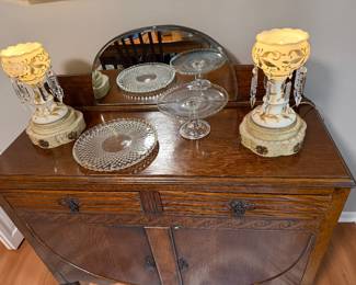 pair Bohemian luster lamps, cut crystal drops
