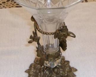 CUT GLASS TRUMPET VASE CHERUB BASE