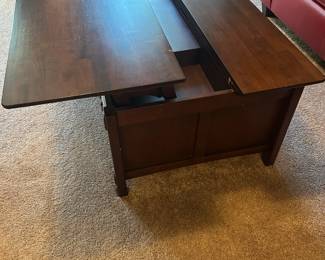 WOOD CENTER CONSOLE TABLE w/ STORAGE (collapsible top)