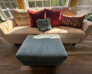DECORATIVE COUCH W/ PILLOWS & OTTOMAN