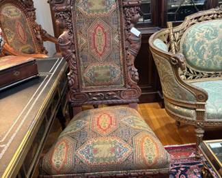 Late 19th C. Hand Carved Queens Chair