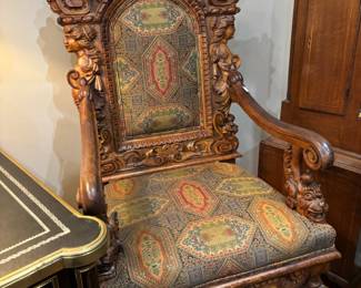 Late 19th Century Hand Carved Kings Chair