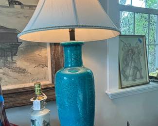 Mid C. Turquoise Pottery Lamp