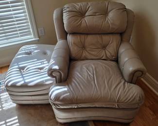 Leather Craft Putty Color Chair and Ottoman