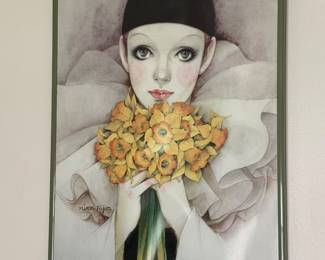 Vintge 1980s print by Mira Fujita " Pierrot" 