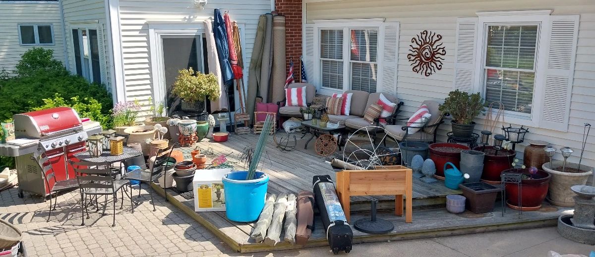 Webber Genesis gas grill, Woodard patio furniture sets, planters, lawn art, camp chairs, raised garden, 10x10 canopy