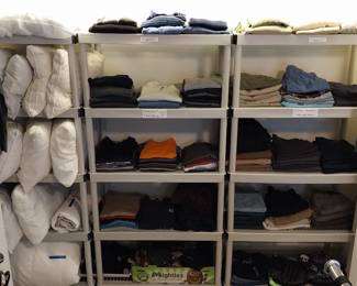 men’s clothing (shirts; mostly L, pants; most 34 x 30) Burton, Banana Republic, Eddie Bauer, Columbia