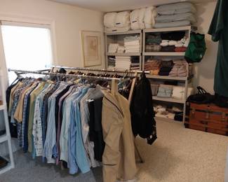 men’s clothing (shirts; mostly L, pants; most 34 x 30) Burton, Banana Republic, Eddie Bauer, Columbia