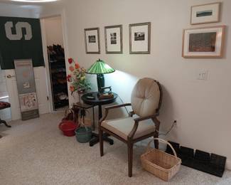 green stained glass lamp, Woodard chair, MSU,