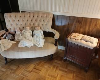 Parlor Loveseat & Antique Edwardian Music Bench