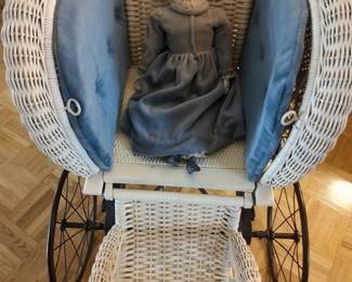Antique Victorian Wicker Baby Buggy