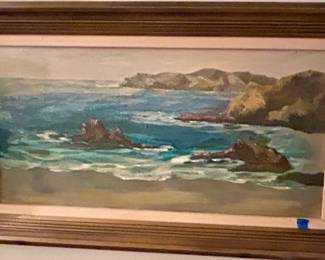 Vintage framed oil painting California beach front $35