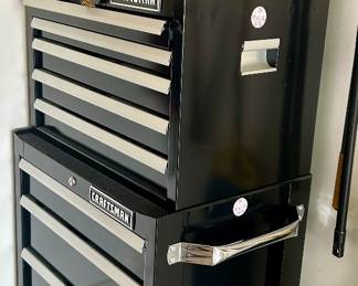 Craftsman 2 section tool chest. 9 drawers total & top storage lid. Top 26 x 16 x 20”h $120; Bottom27”w x 18d x 32h $150$
