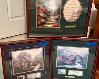 Thomas Kincaid framed and matted pieces, prices marked on each in photo