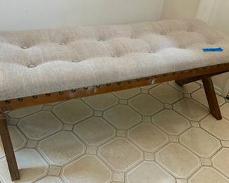Wood frame Bench with grommet accents, button cushion seat 48”w x 18”d x 18”h $45