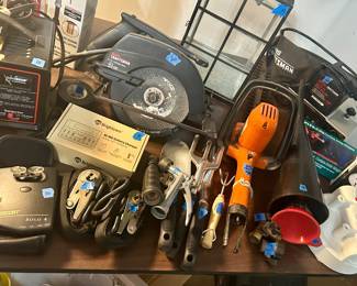 Circular saws, various tools & electronics. Prices on items pictured. 