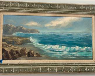 Vintage framed oil painting California beach front$39