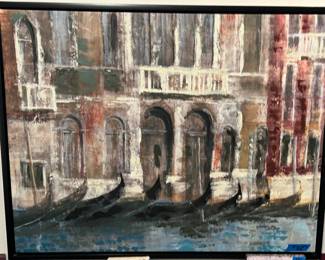 Framed oil canvas Venice 42”w x 32”h $75