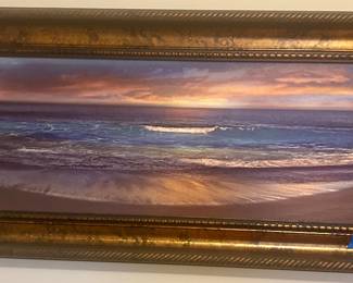Vintage framed ocean beachfront at sunset $50 (42” x 18”)
