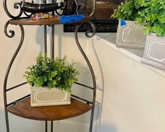 Three section folding corner shelf (18”wx13dx51.5”h) $39 ; planter$8each(4) available; sailboat $15