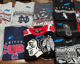 Chicago sports team T-shirts (Bears, Cubs, Blackhawks, Sox, Bulls) prices marked on each in picture