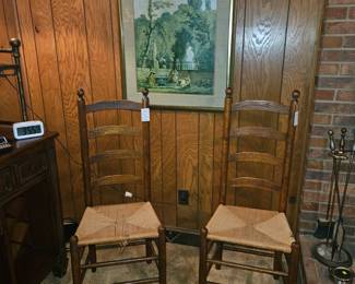 5 Vintage ladder back chairs and great art