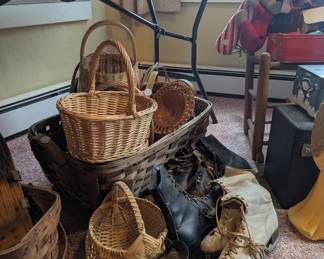 Vintage baskets and ice skates