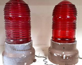 2 CROUSE VINTAGE RED GLASS LIGHT COVERS & BASES SIREN