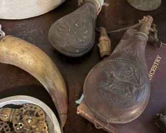 Antique Embossed Powder Flasks