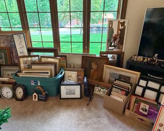 picture frames and artwork, wall clocks