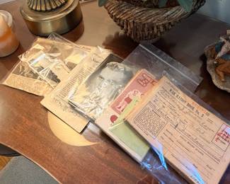 War ration coupon books, penny cards, STAR movie theatre flyers