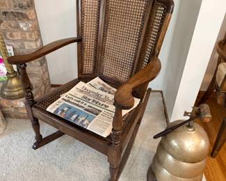 Rocking chair, sanctuary bell, 12/31/99 & 1/1/00 newspapers